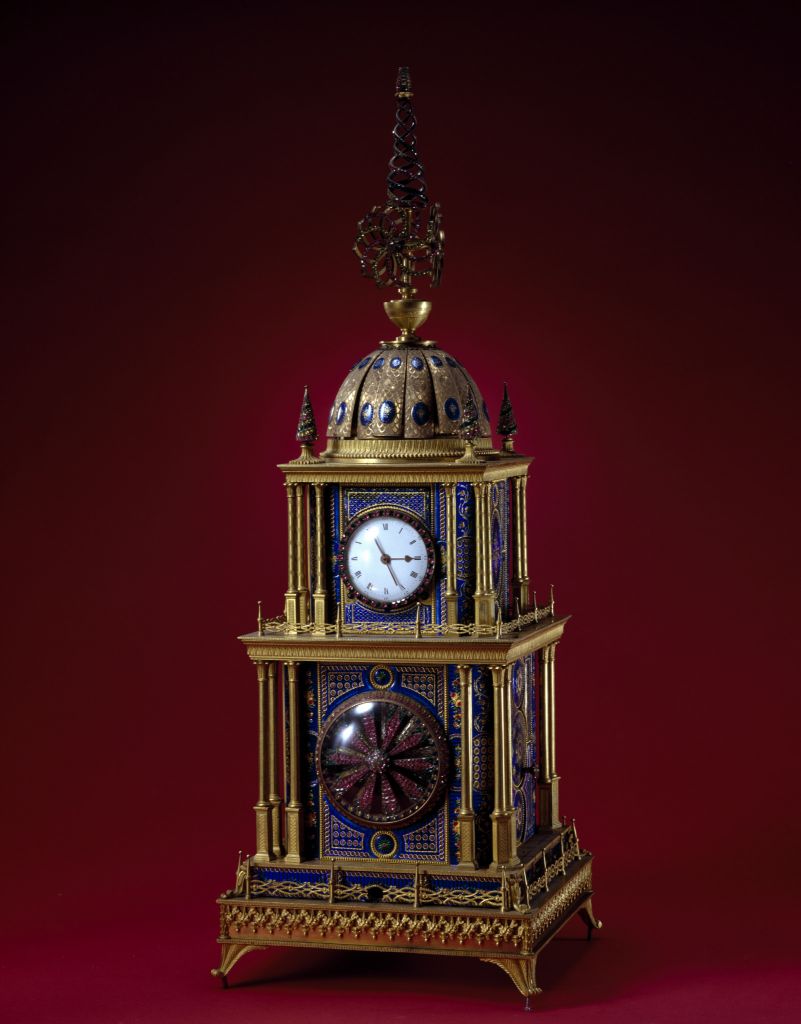 图片[1]-Copper-plated flower turning umbrella clock-China Archive